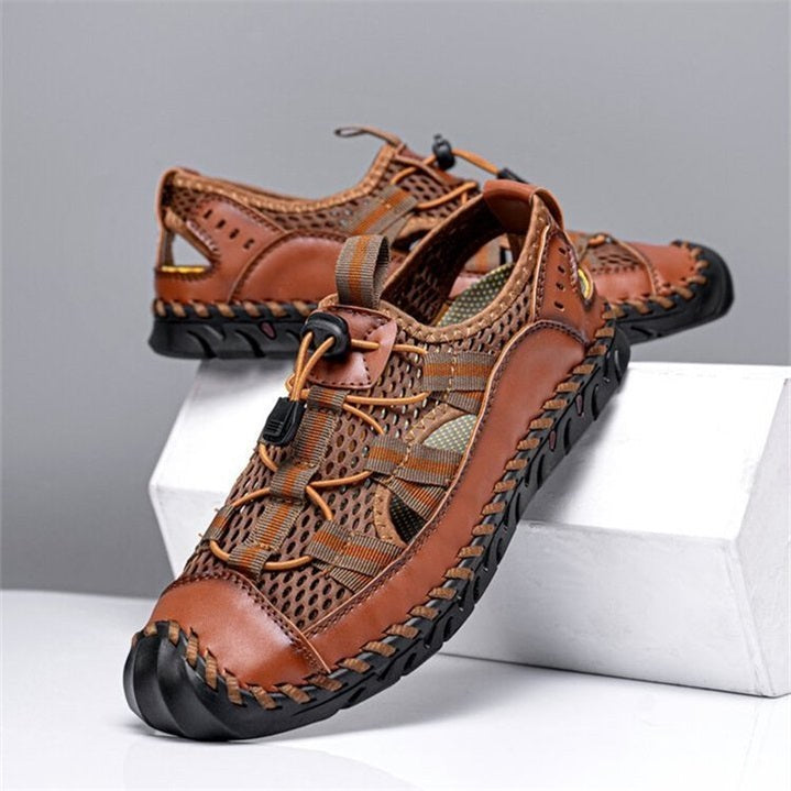 mens sandals closed toe mesh splicing outdoor leather sandalshwuzz