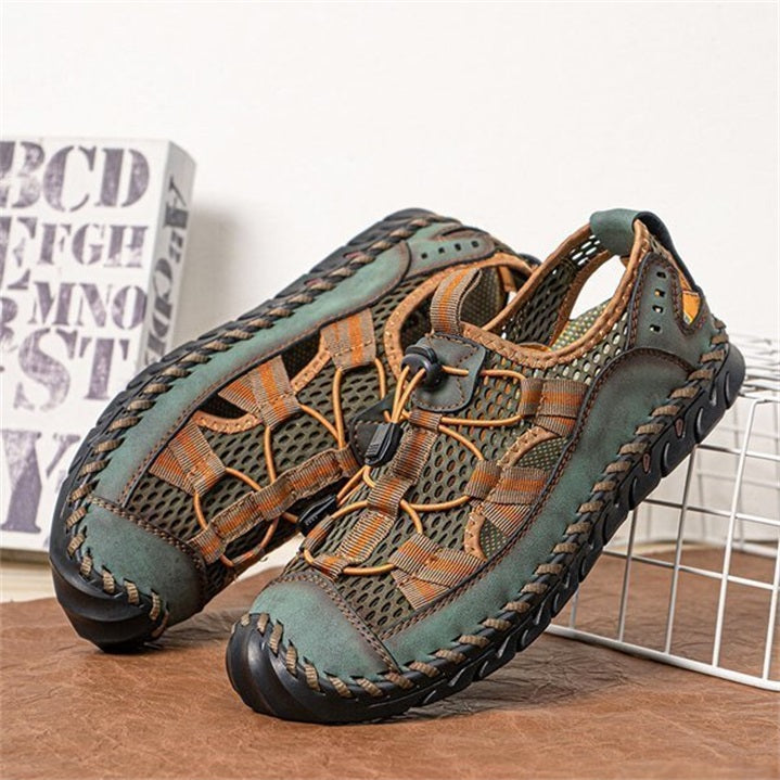 mens sandals closed toe mesh splicing outdoor leather sandalsrujrg