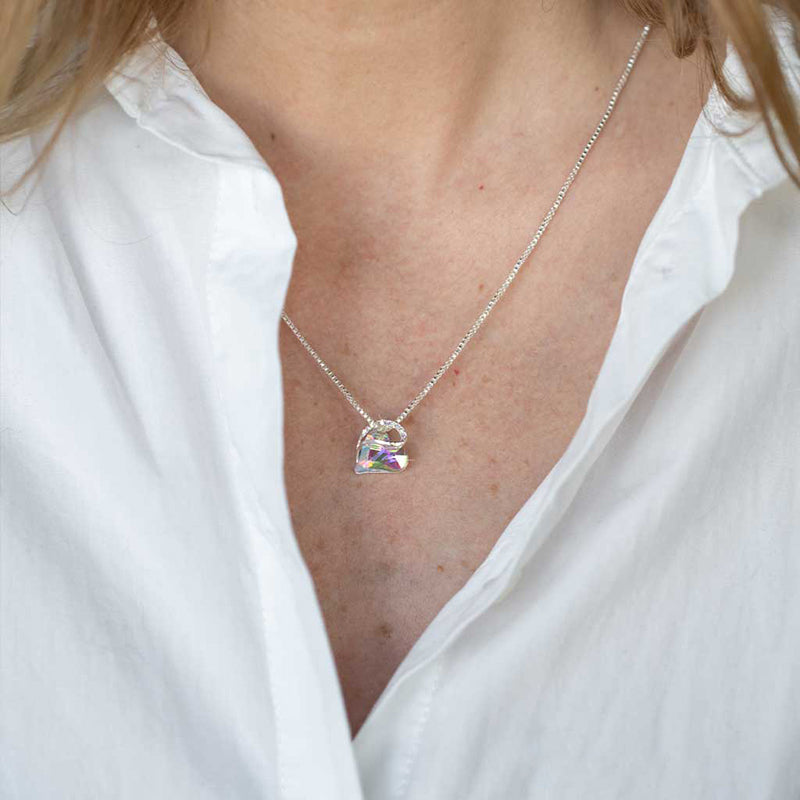morshiny rainbow crystal heart necklace with rose